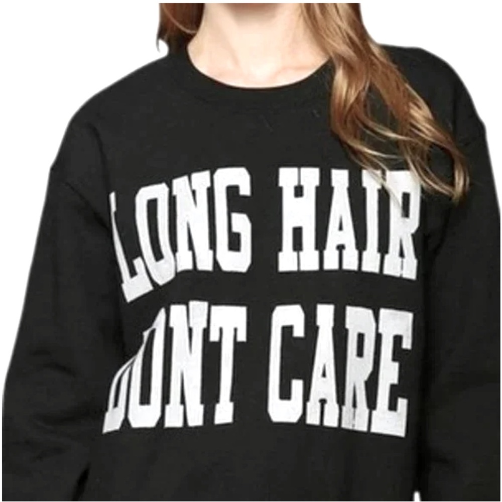 LUNCHBOXX “Long Hair Don't Care” Oversized Black Crewneck Sweater GUC